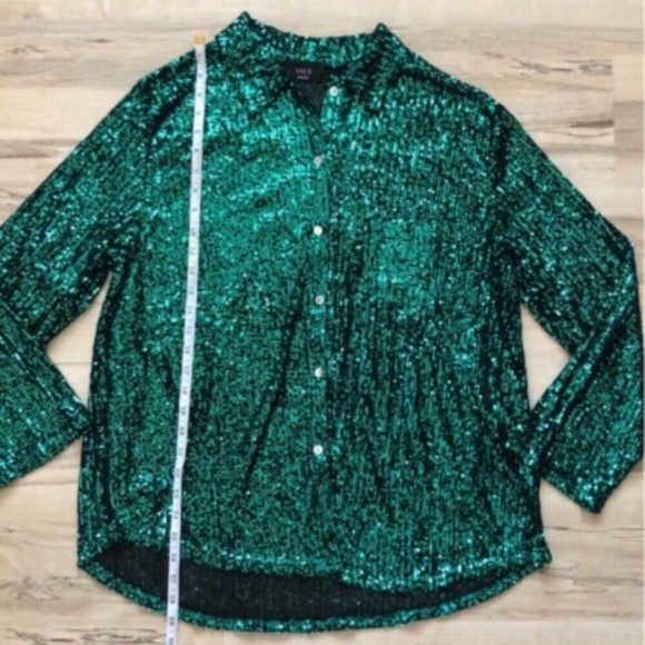 Vici Green Sequin Button Up Blouse - Picture 6 of 6